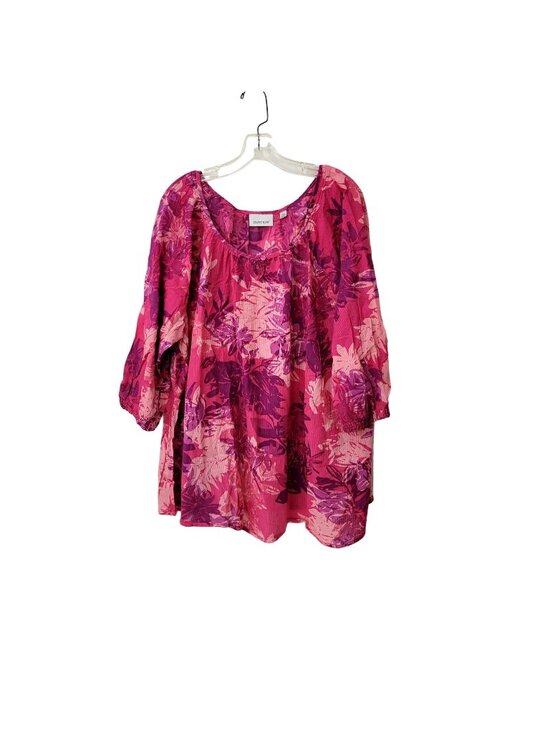 Avenue Tops - Avenue Pink Floral Cotton Print Peasant Blouse Size 30/32